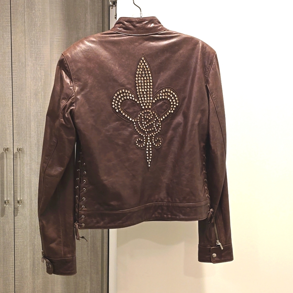 Royal S&V Leather Jacket with Fluer de Lis and Cross
